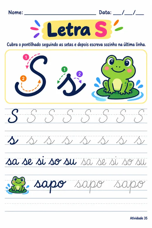 Página de exemplo do Super Caderno de Caligrafia
