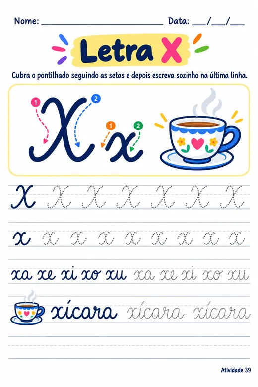 Página de exemplo do Super Caderno de Caligrafia
